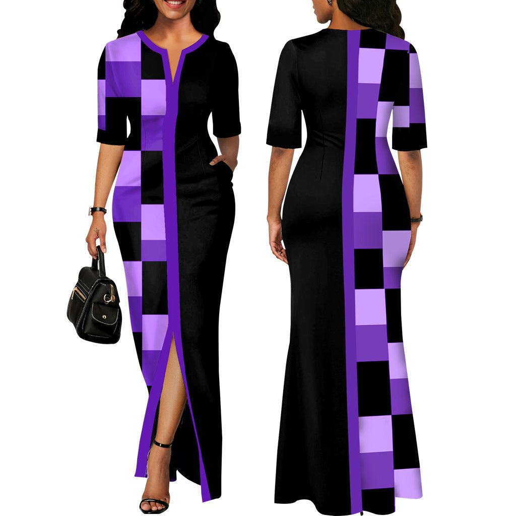 Women's Fashion Digital Printed Round Neck Long Sleeve Dress