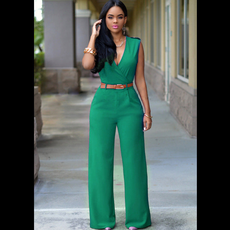 High Waist V-neck Wide-leg Pants Irregular Suit With Belt