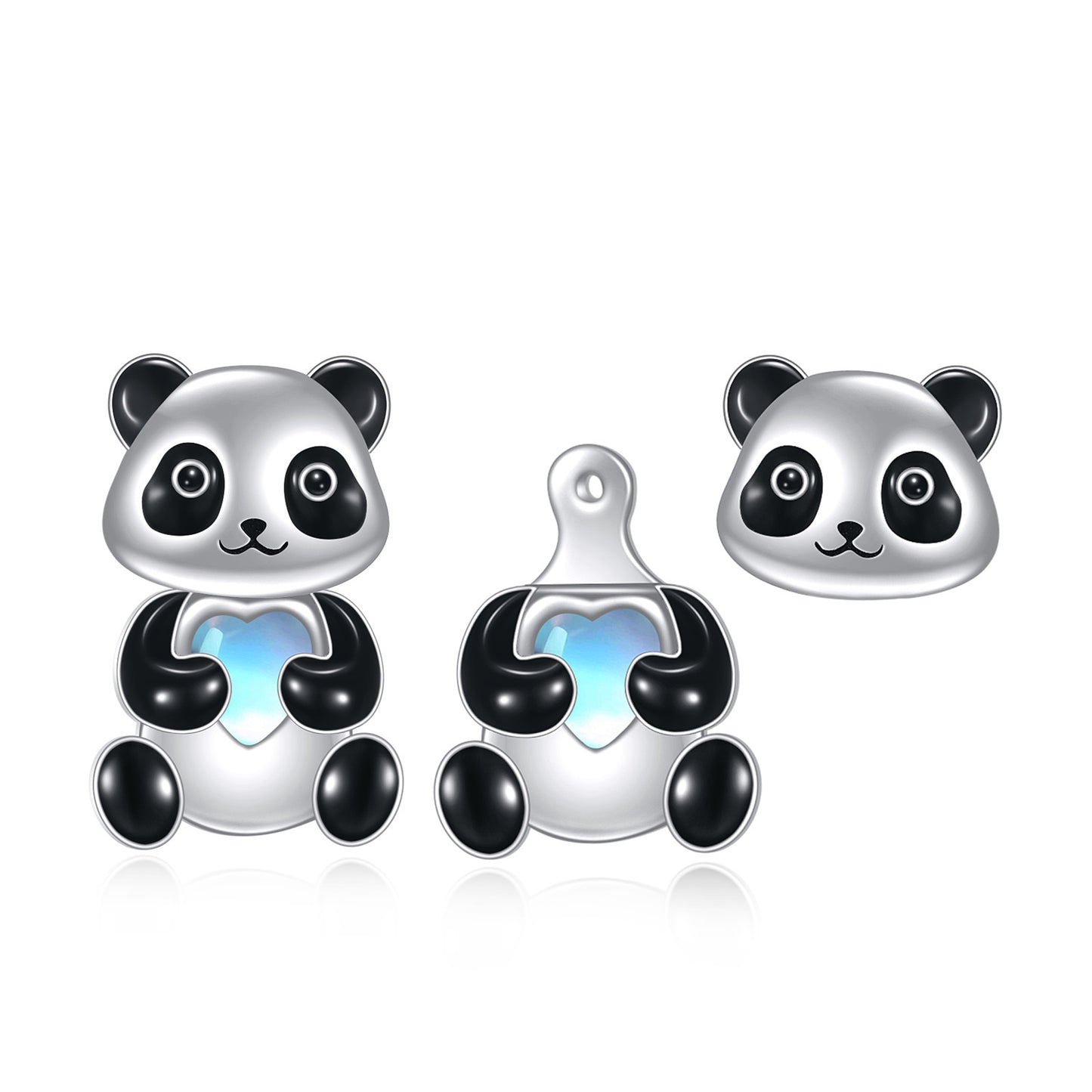 Sterling Silver Panda Stud Earrings Ear Jacket Front Back Earrings