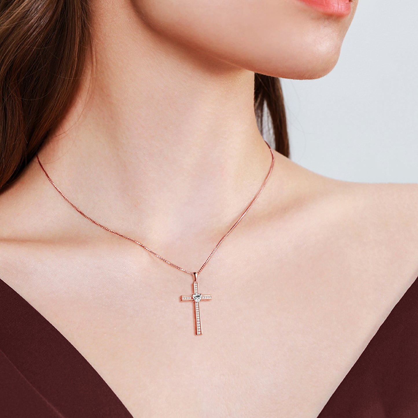 Birthstone Rose Gold Plated Cross Necklace for Women Jewelry Gifts