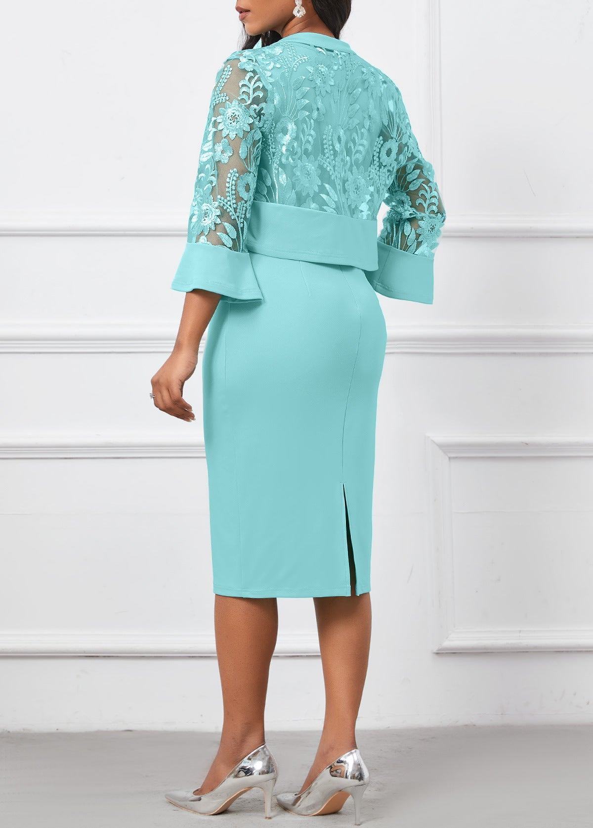 European And American Plus Size Dress Dress Lace Stitching 2-piece Set