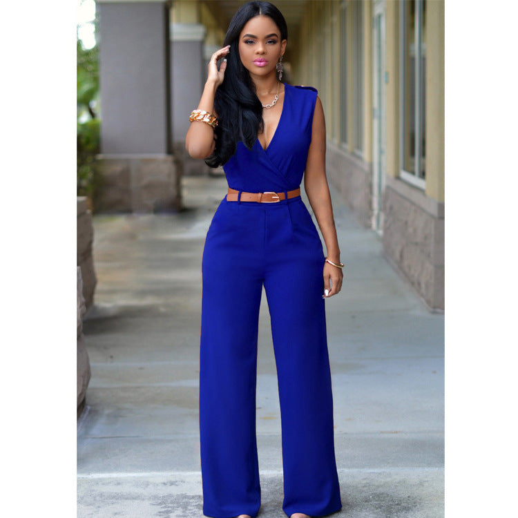 High Waist V-neck Wide-leg Pants Irregular Suit With Belt