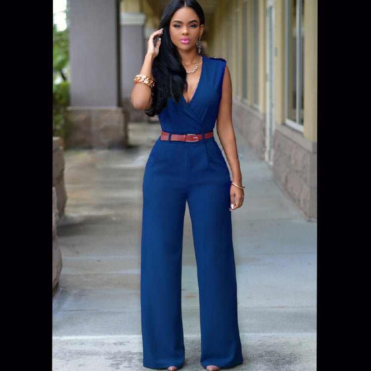 High Waist V-neck Wide-leg Pants Irregular Suit With Belt