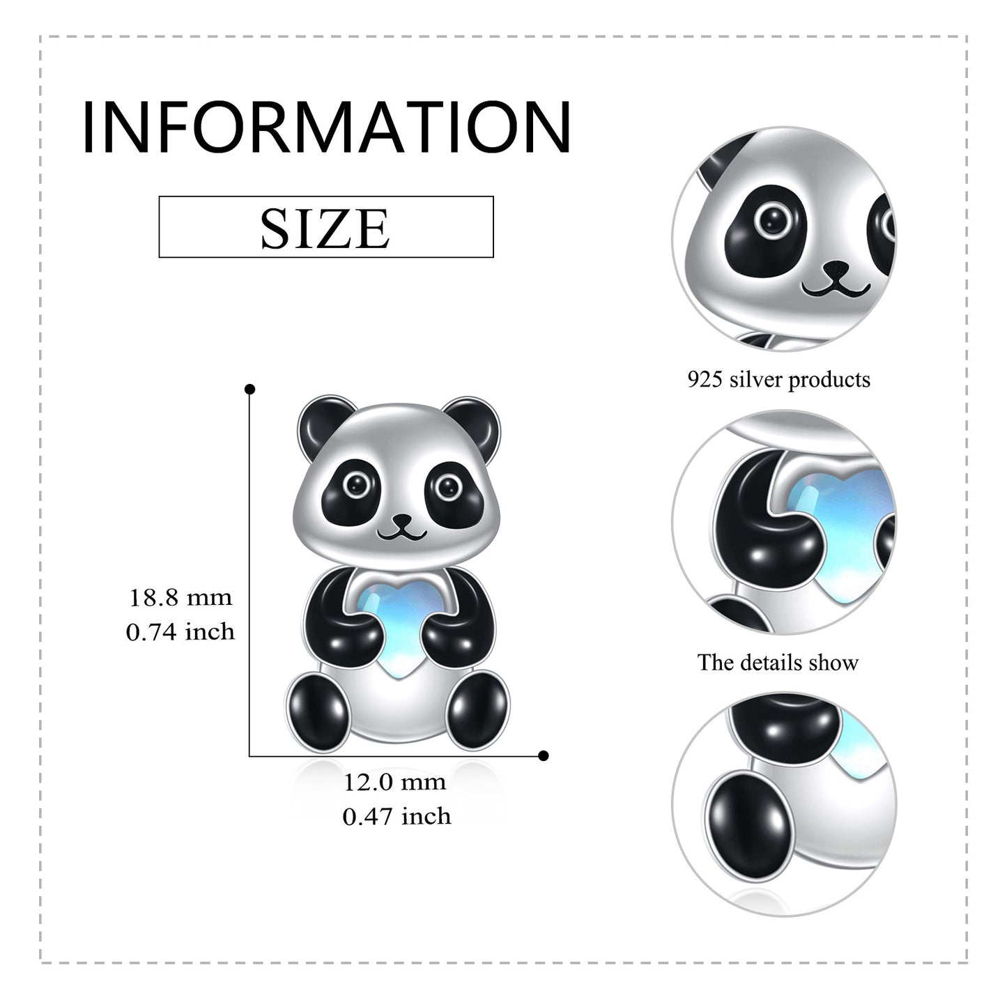 Sterling Silver Panda Stud Earrings Ear Jacket Front Back Earrings